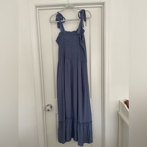 Tie Shoulder Blue Maxi Dress